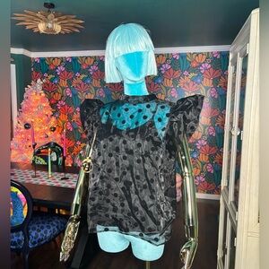 Dramatic Sleeve Black Sheer Polka Dot Top